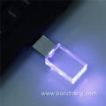 Silver Glass USB Stick With LED Light